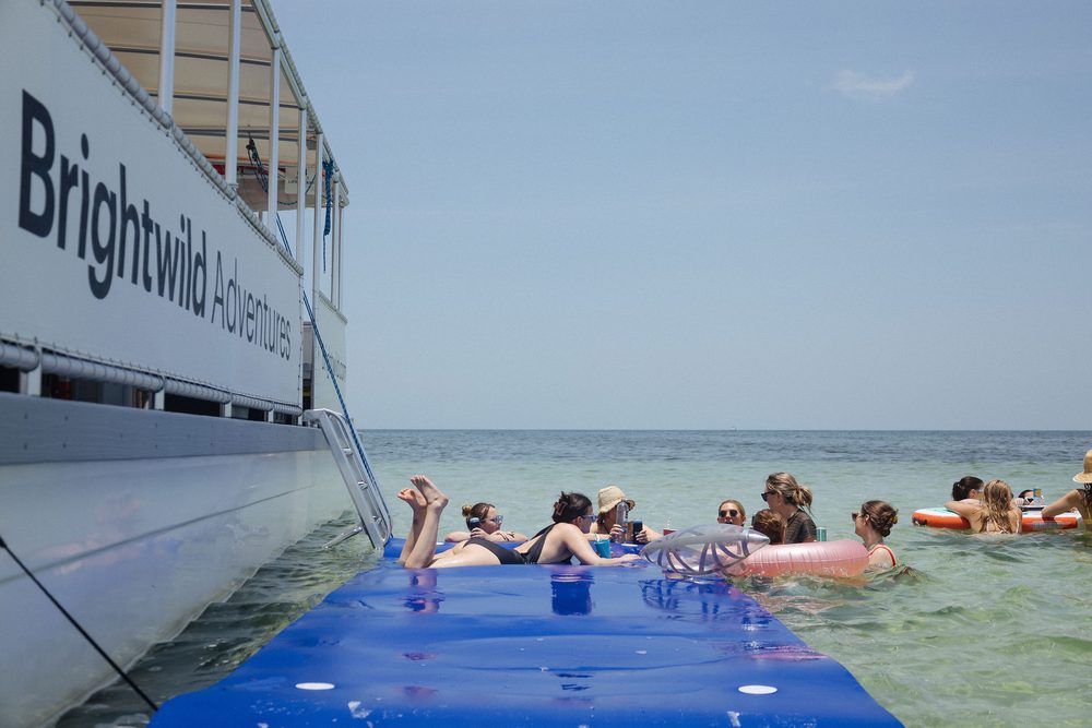 The lily pad mat beside the boat
